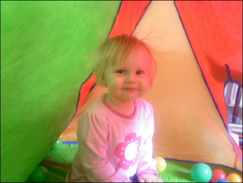 maria in a tent