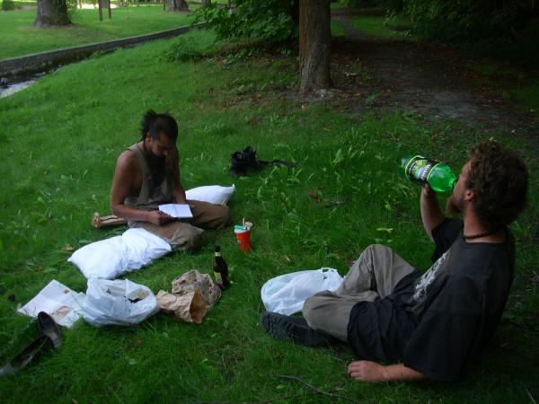 drinking at the park