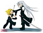 Odd, yet interesting. Apparently Cloud is being bullied by Sephiroth... in chibi form.