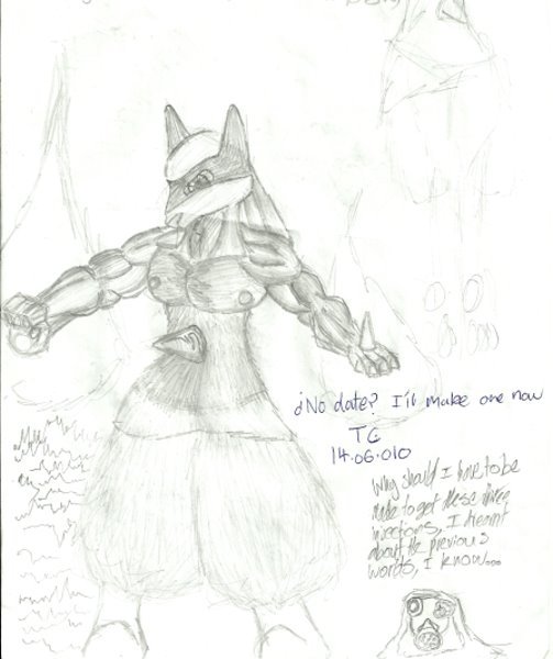 Sketches0012[2]

This is meant to be Lucario, i had a better one that looked exactly like him, but my science teacher got the pic as i was doing some finishing touches, and screwed it up and put it in the bin. . . :/