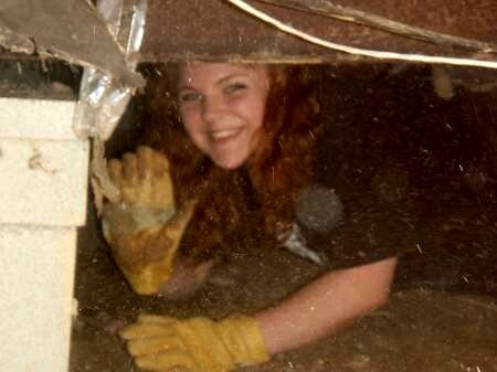 This was from a mission trip of fall 2010, I was the only one small enough to fit under all the pipes to drag the insulation from one end of the trailer to the other underneath it. It was pretty fun.