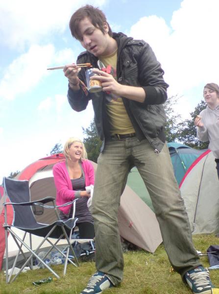 Leeds fest 2010- Drunk and eating beans with chopsticks. Oh, and I spilled the sauce down my pants...