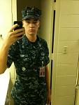 Me in the NWU's, Navy Working Uniform. Decided to show you what I looked like haha.