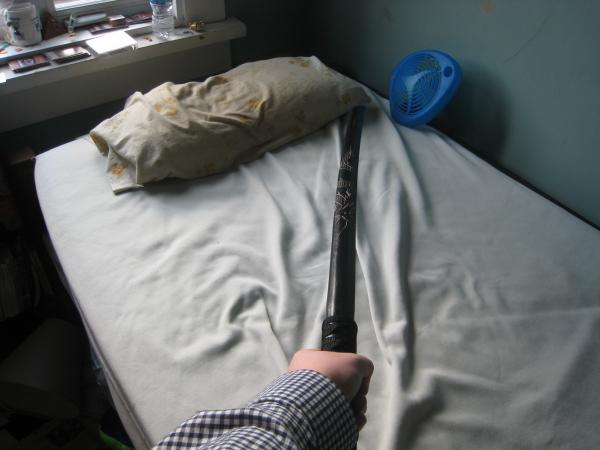 Me And My Brand New Full Black Bokken Katana(Wooden Practice Samurai Sword) With Etching Of A Dragon On It.